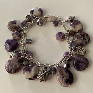 Chevron Amethyst Charm Bracelet